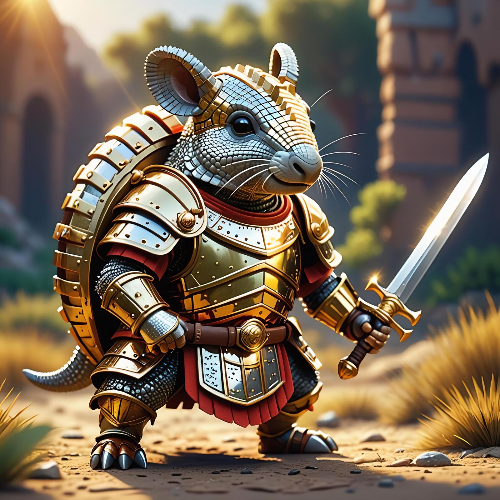 Cute Roman Armadillo Legionary in Pixel Art