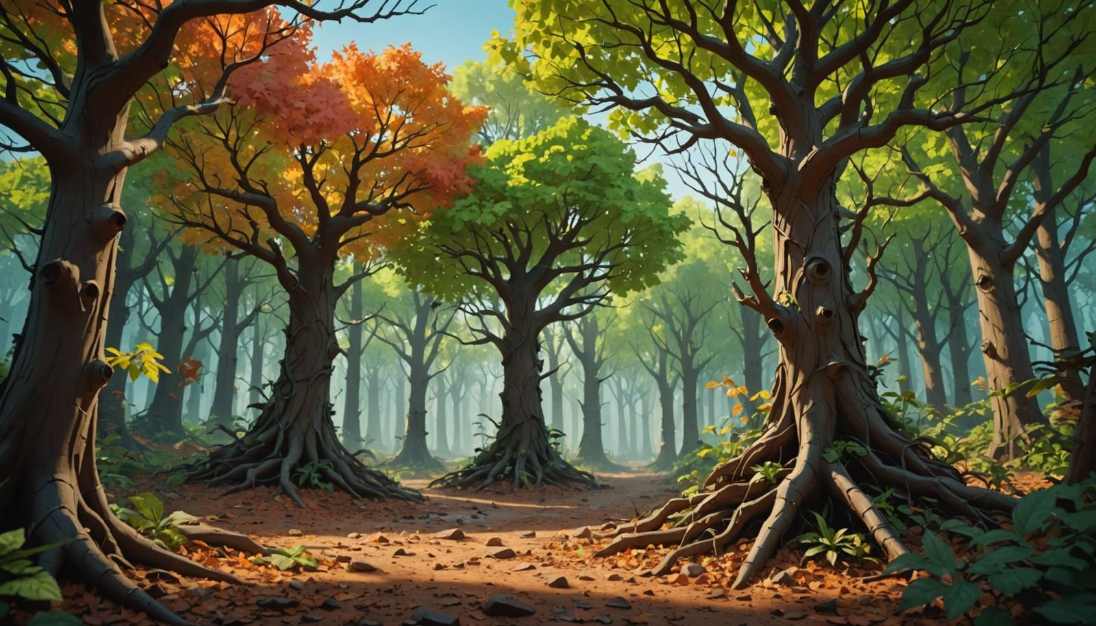 Vibrant Forest of Clay Trees in Hyperrealistic Detail
