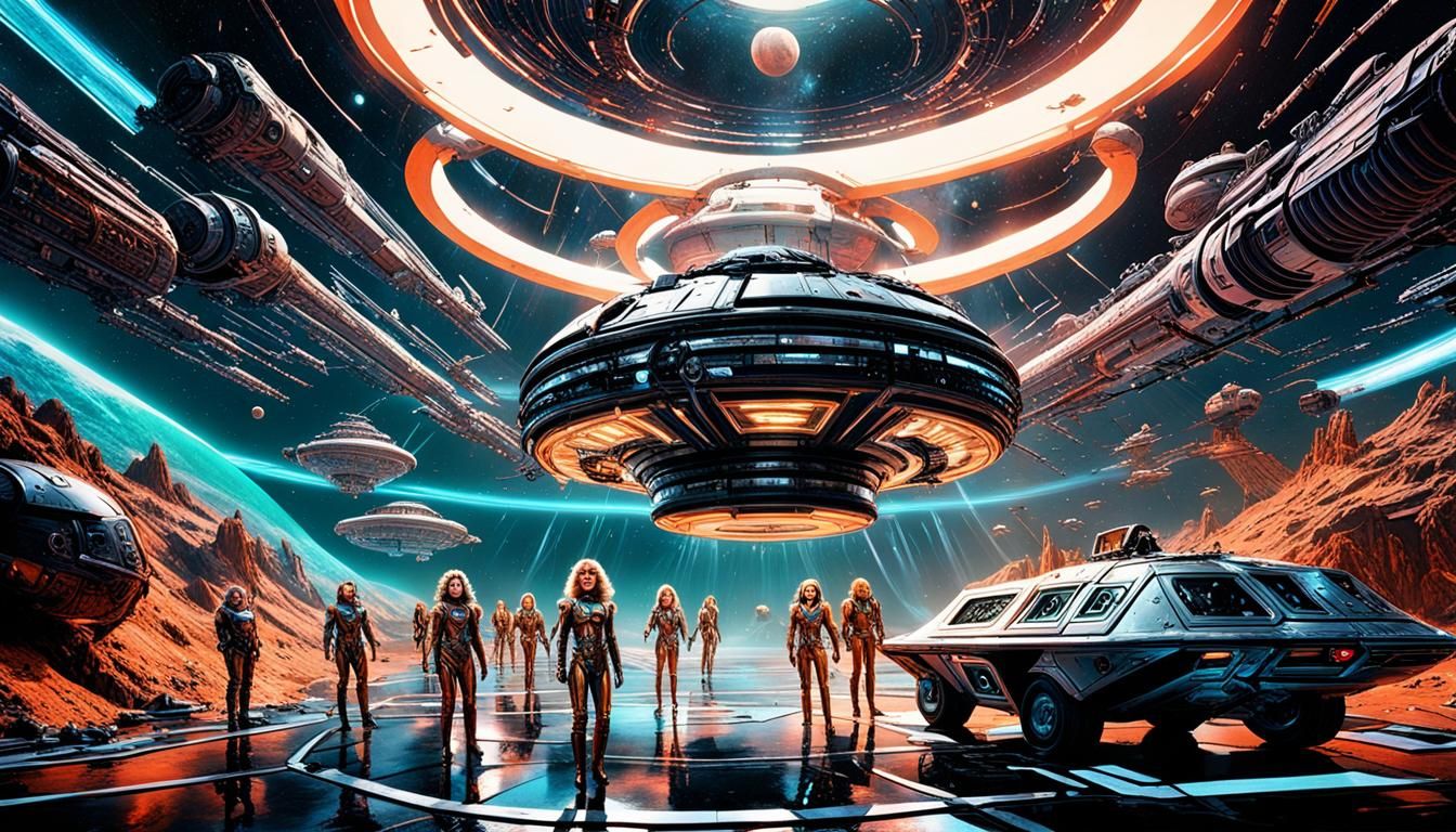 Barbarella-Inspired Space Battle in Photorealistic Style