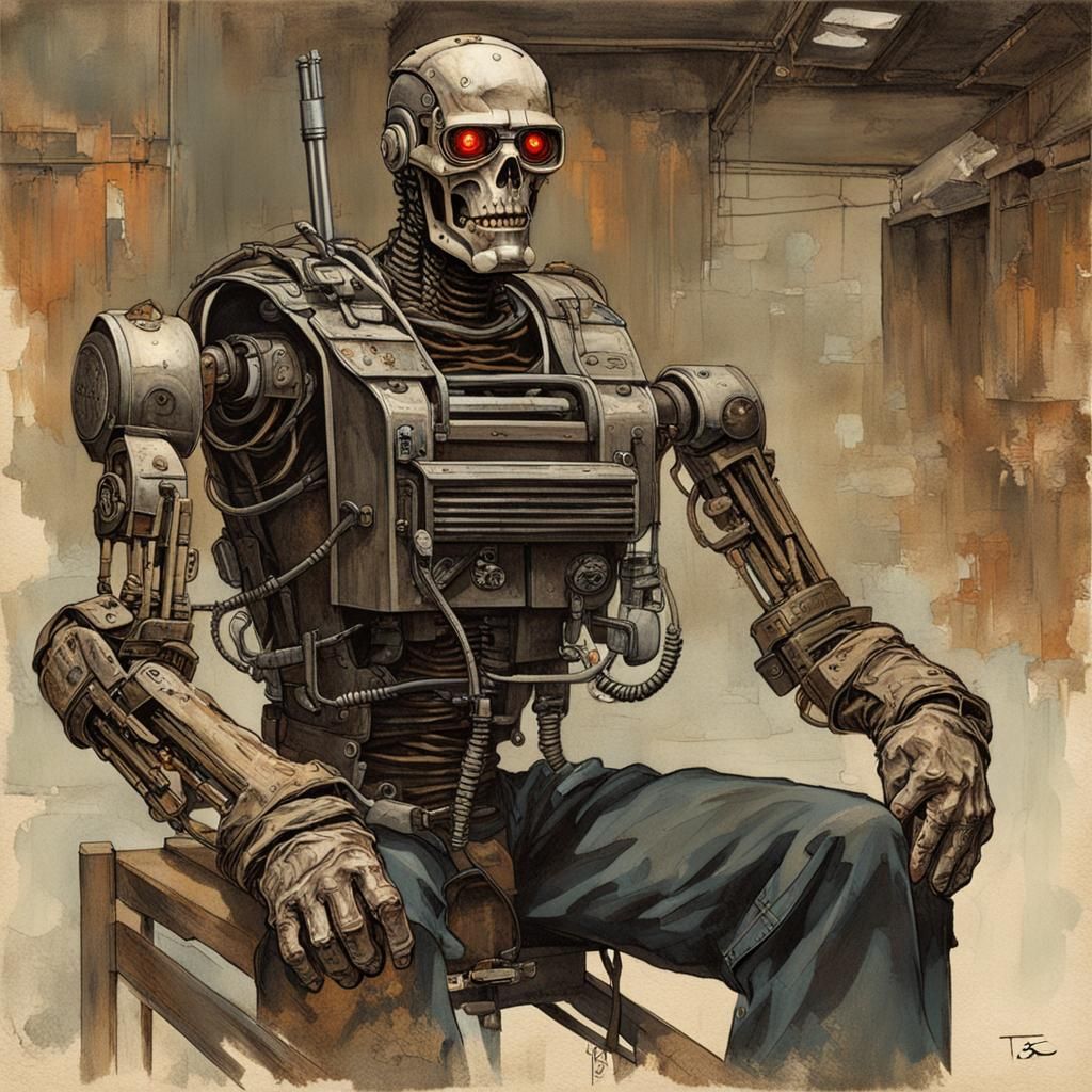 T-800 Exoskeleton in Norman Rockwell Style