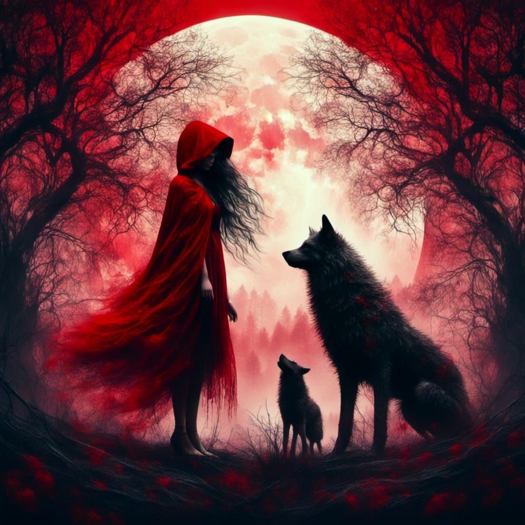 Evil Red Riding Hood Double Exposure in Haunted Forest