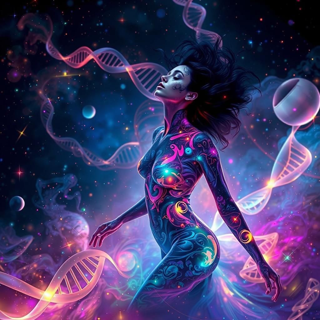 Celestial Woman in Dreamlike Sci-Fi Body Paint