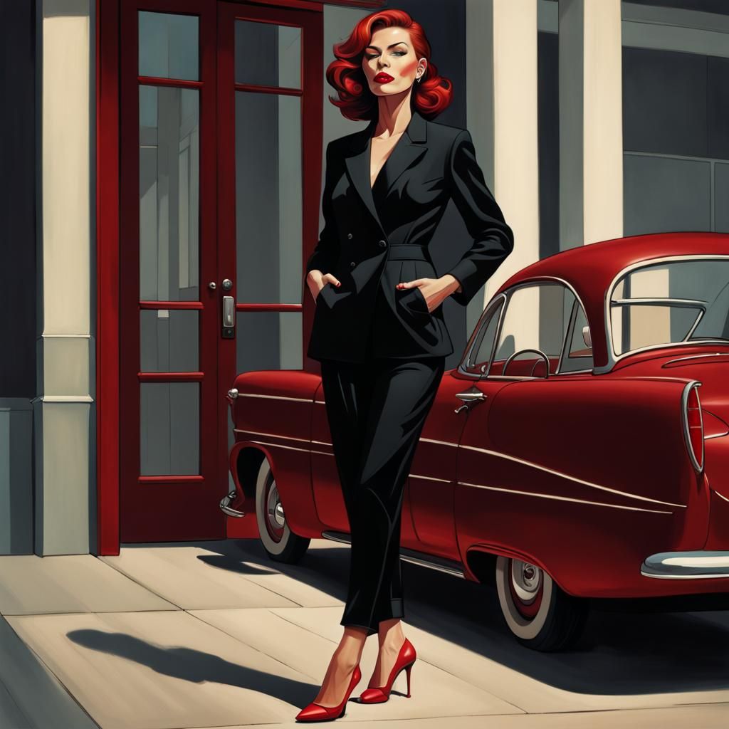 Elegant Woman in Black Suit, Fashion Photography Style