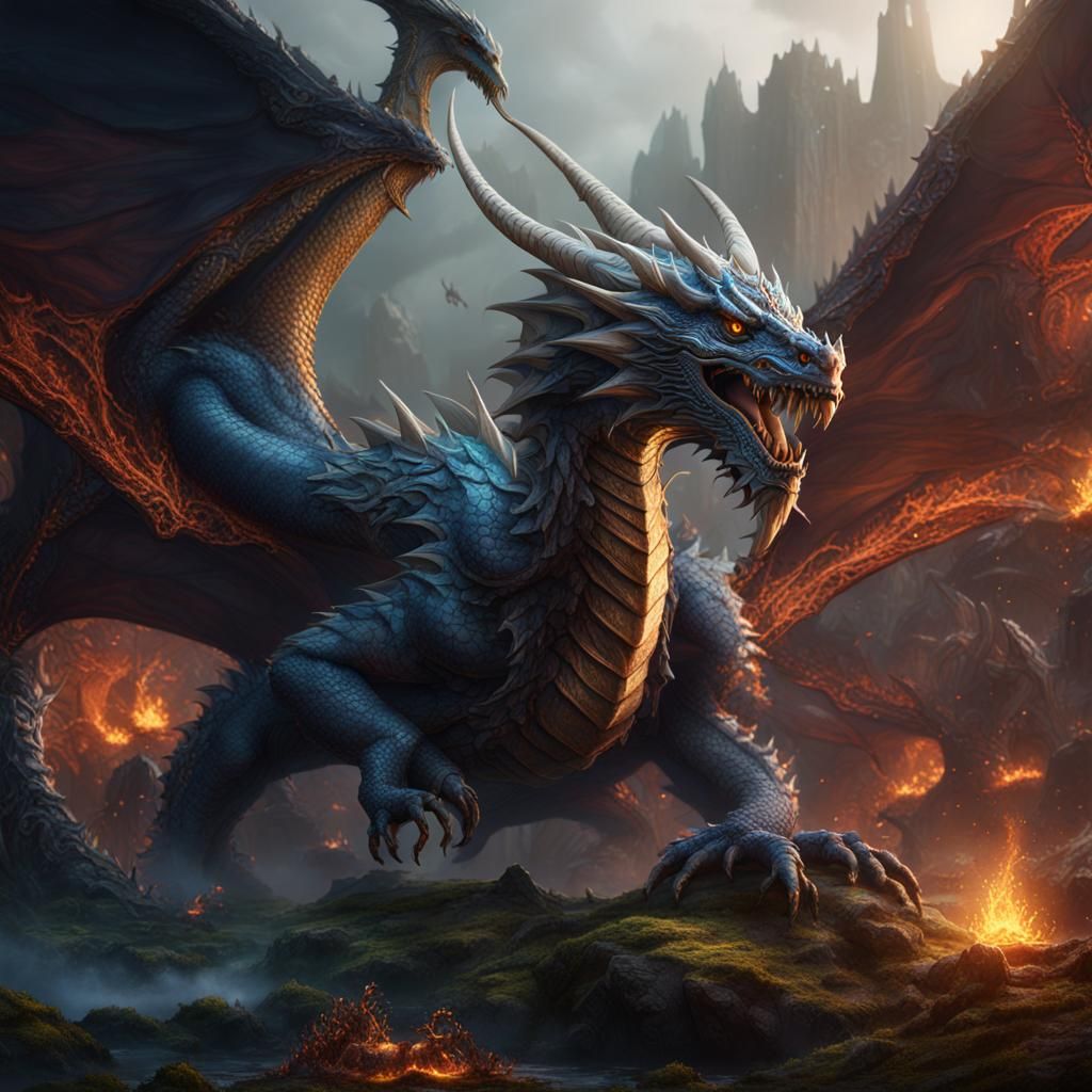 Fantastical Dragon in Detailed Matte Painting