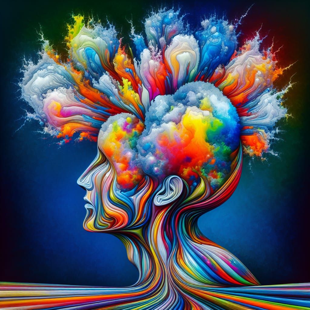 Head Bursting with Ideas: A Surreal Digital Art