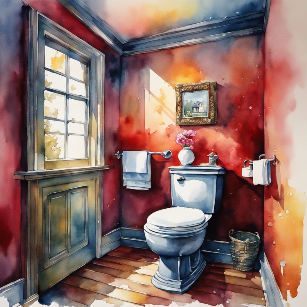 Watercolor Toilet Illustration in Dreamy Pastel Colors