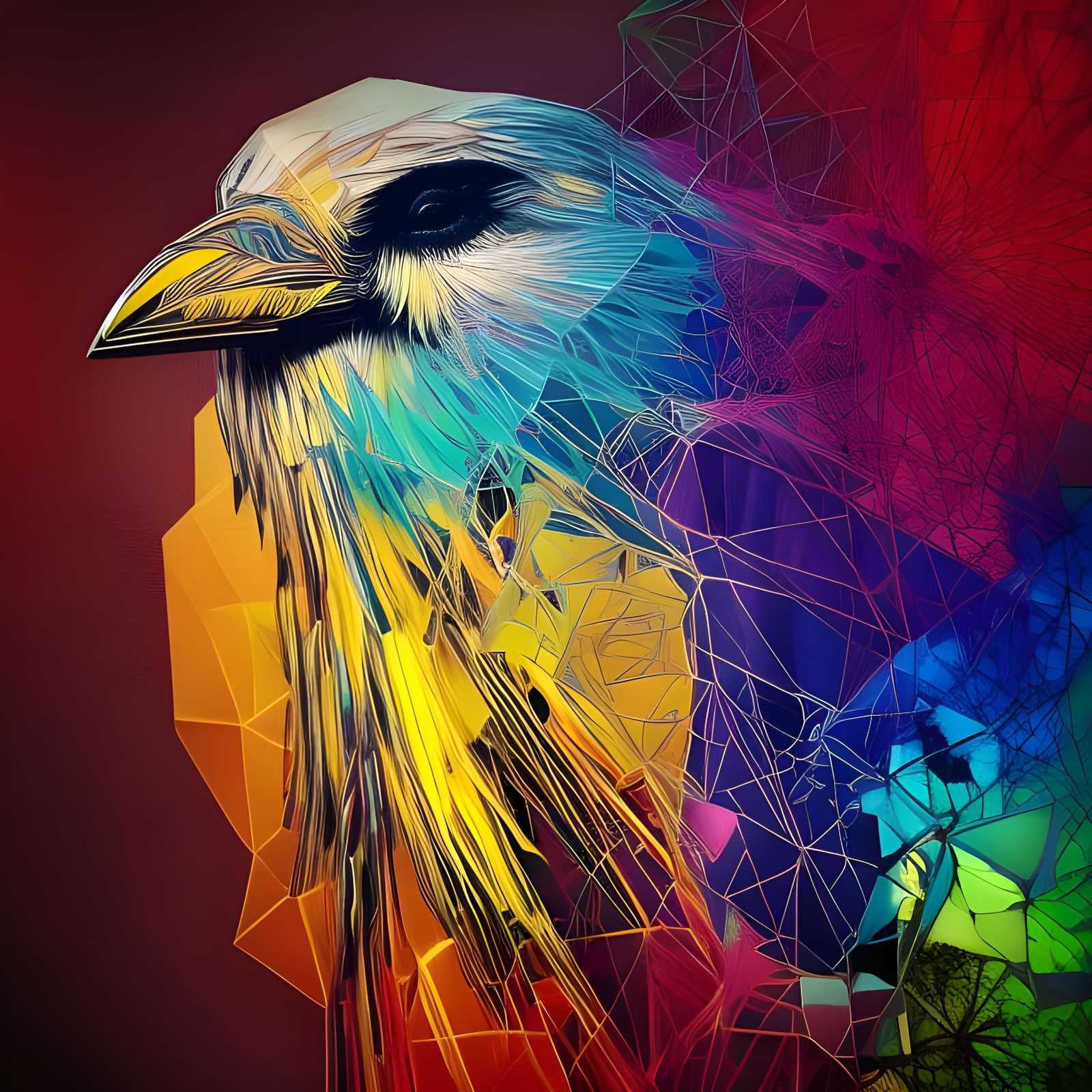Geometric Crow Portrait with Volumetric Lighting