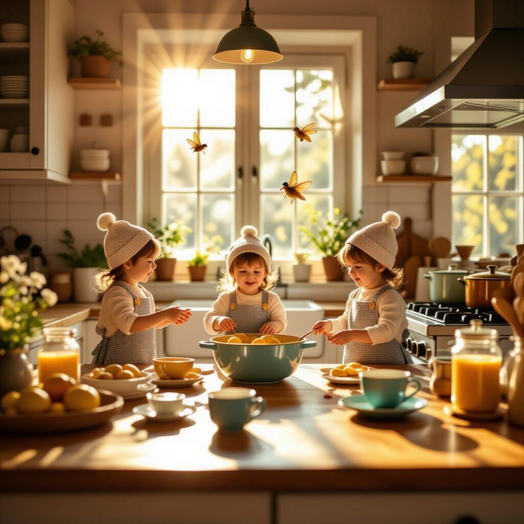 Enchanting Morning Kitchen Scene with Elves in 8K