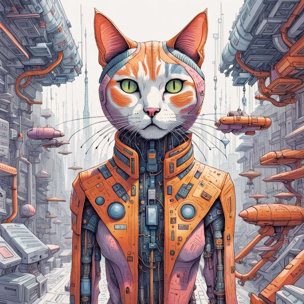 International Digital Cat in Sci-Fi Horror Style