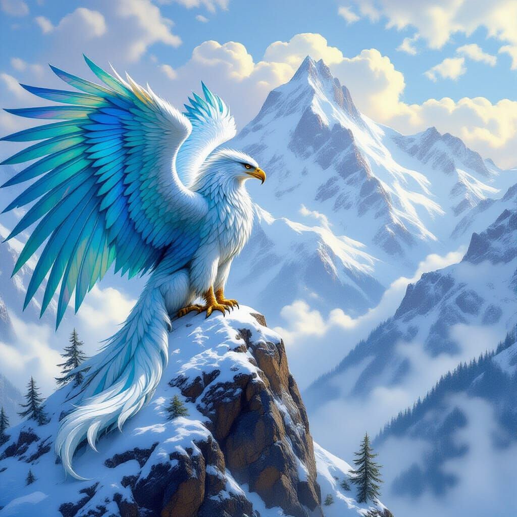 Griffin Perched Atop Mountain Peak