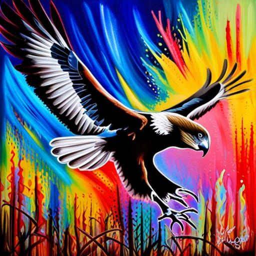 Eagle Hunting Rabbit: Graffiti Art in High Contrast
