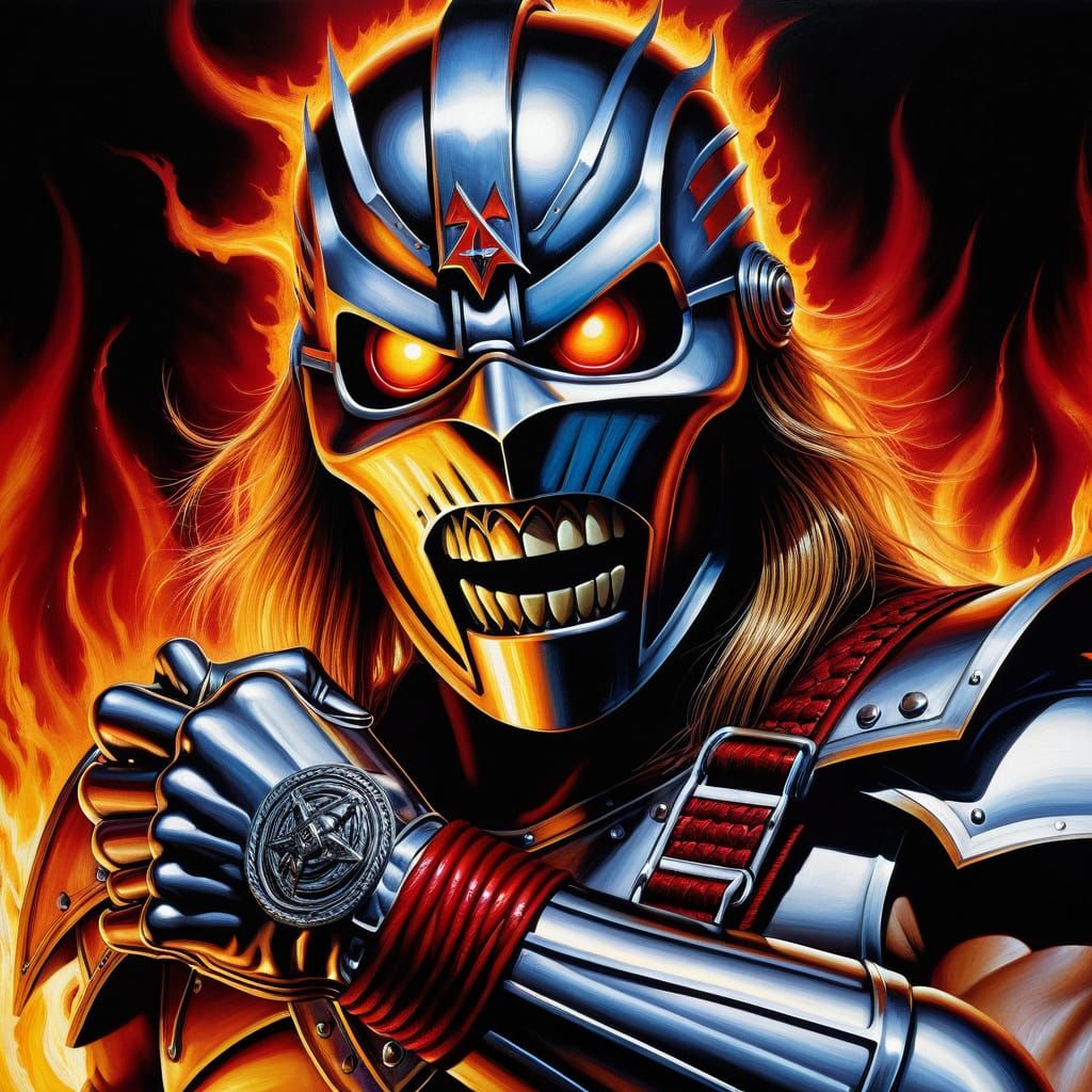 Furious Iron Maiden Blows Flames in a Vivid, High-Contrast A...