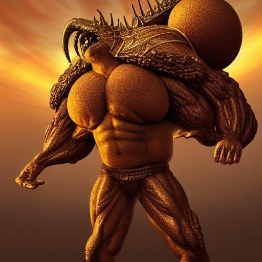 Winged Golden Beast Portrait in 3D Digital Art