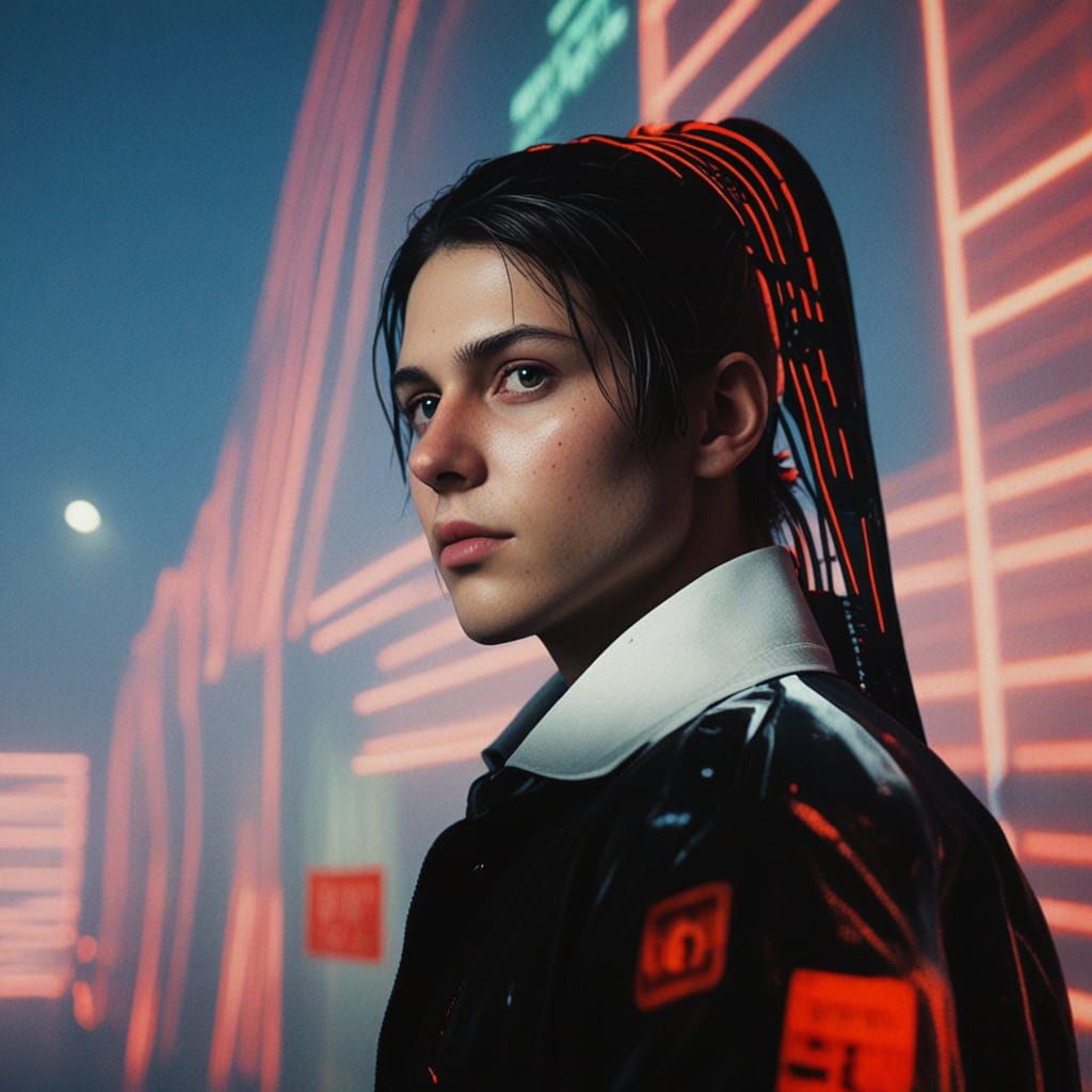 Futuristic Character in Neon-Lit Environment