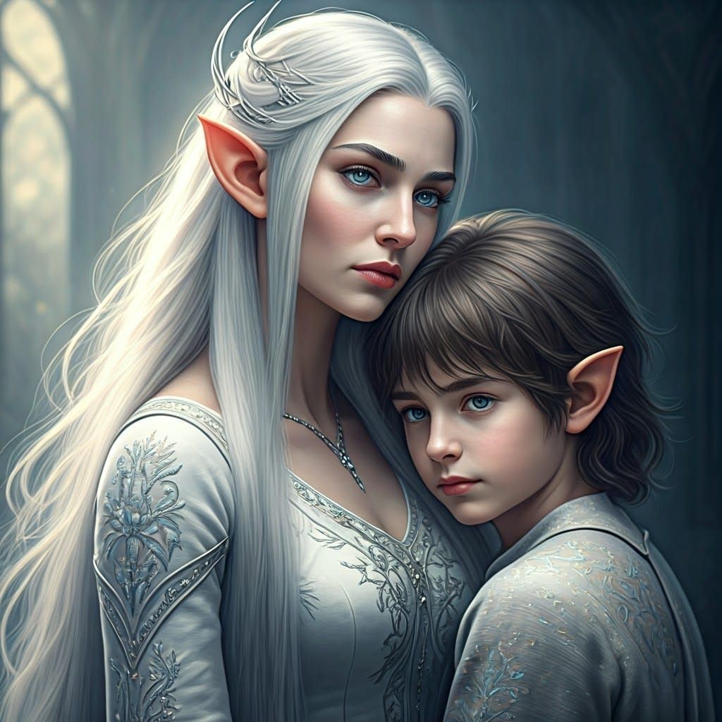 Serene Elven Queen in Ethereal Fantasy Landscape