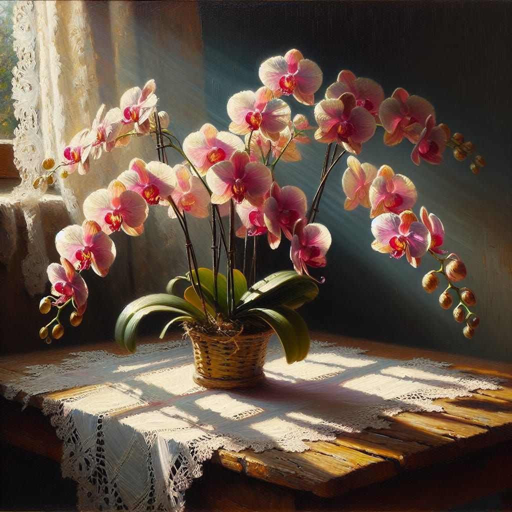 Orchid in Sunlight: A Wet Oil Painting