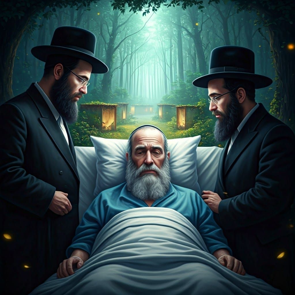 Orthodox Jewish Man Surrounded by Haredi Men in a Mystical F...