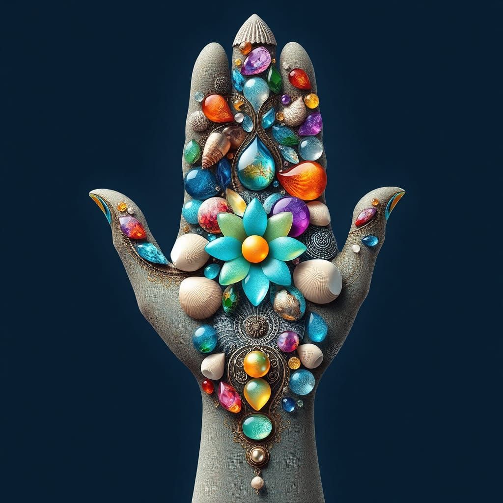 Hamsa Hand Art in Abstract Fractal Style