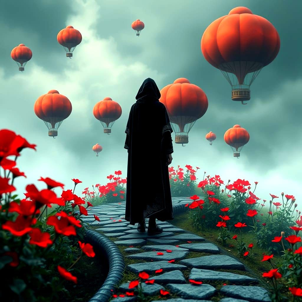 A Field with Whimsical Mushroom-shaped Orbs