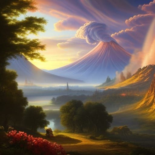Volcano Eruption with Flower Lava: Dutch Masters Style