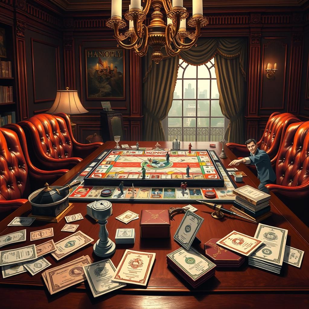 Monopoly Game Scene in Rockwell Style