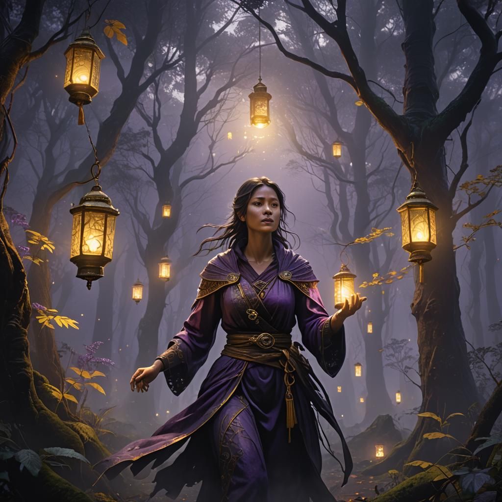 Eerie Woman in Forest: Dark Fantasy Art