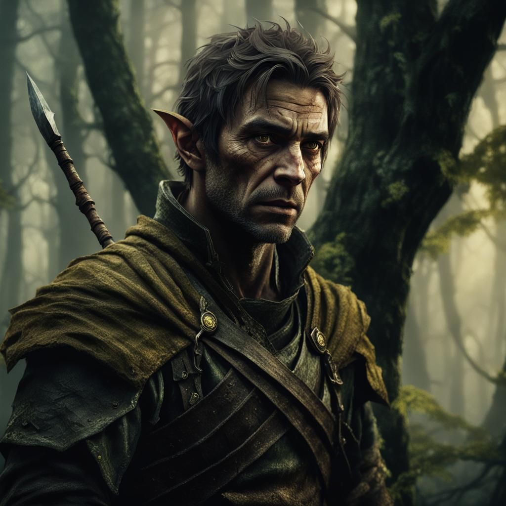 Wood Elf Rogue in Misty Forest: Cinematic Realism