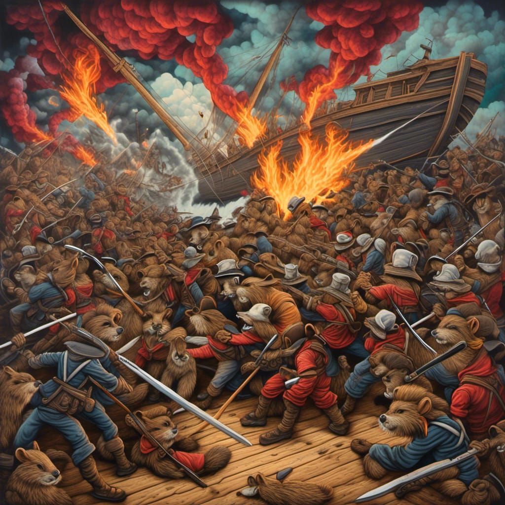 Civil War Battle with Animals in Graffiti Art Style