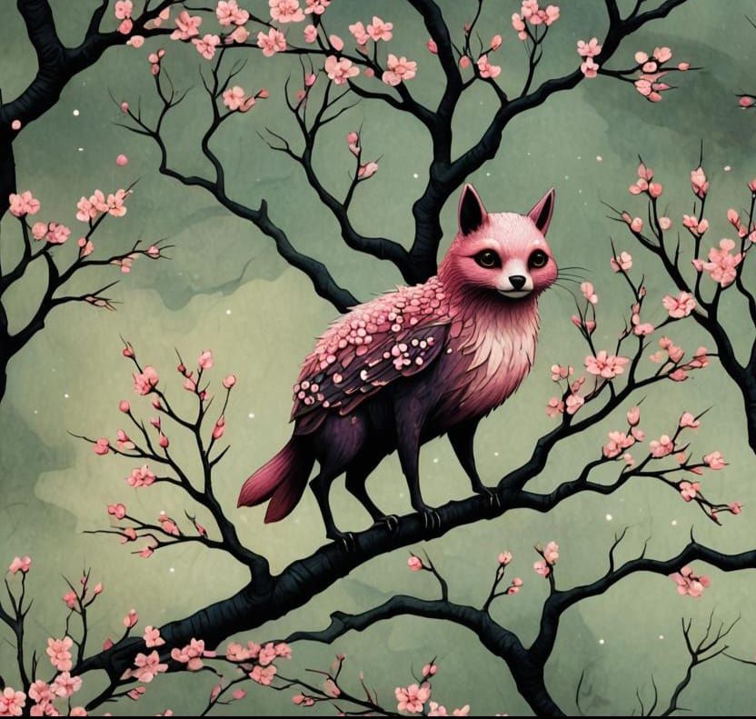 Cherry Blossom Creature in Surreal Style