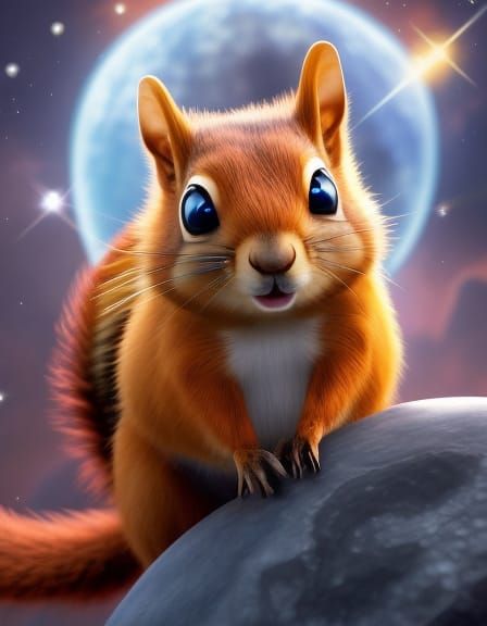 Squirrel on Asteroid in 3D Digital Art