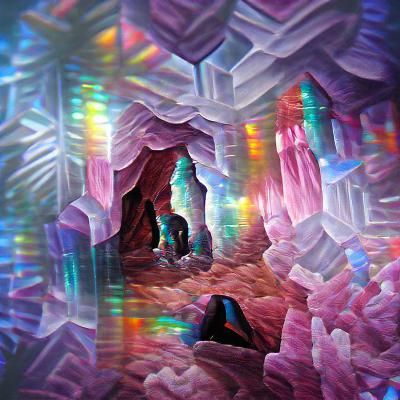 Holographic Crystal Cave Shimmers with Light