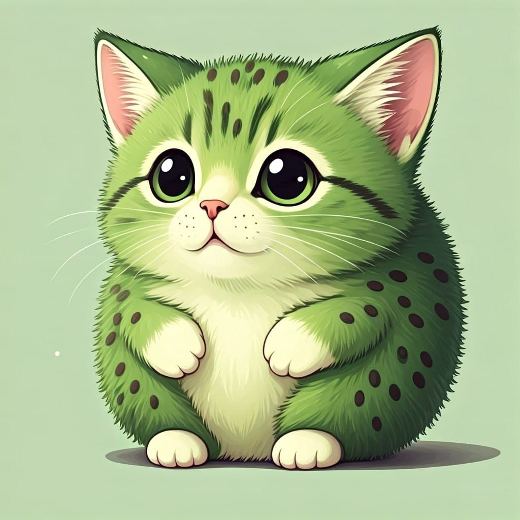 Vibrant Kiwi Kitten in Whimsical Anime Style
