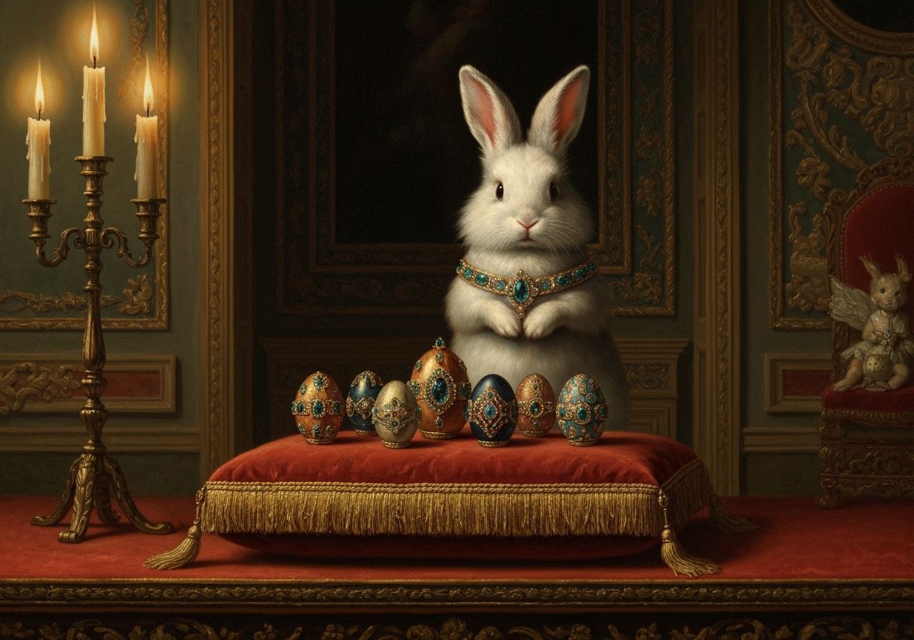 Baroque Bunny Displays Jeweled Eggs Masterpiece