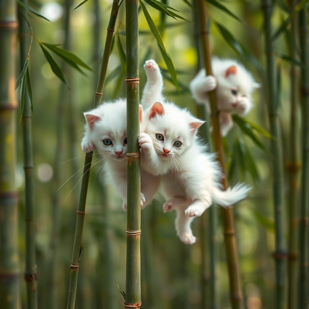 Adorable Neko-no Satou Ninja Kittens in Serene Bamboo Forest