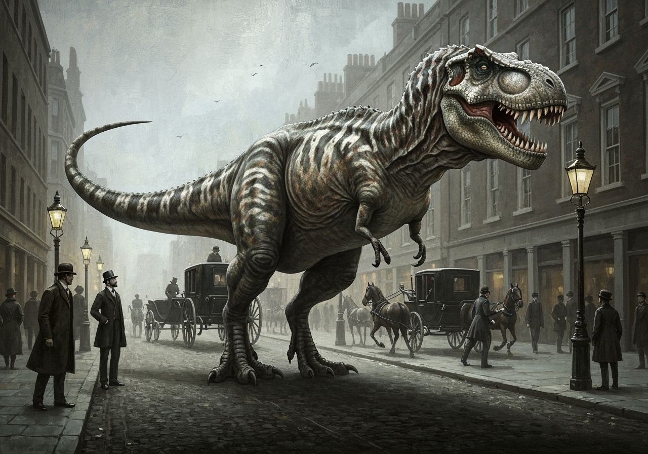 T-Rex in Victorian London, Film Noir Oil Painting