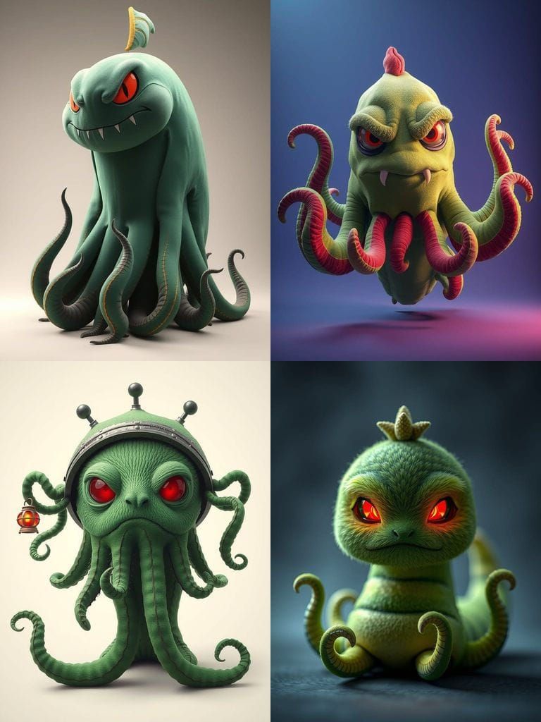 Green Sea Monster Plush Creature with Red Eyes