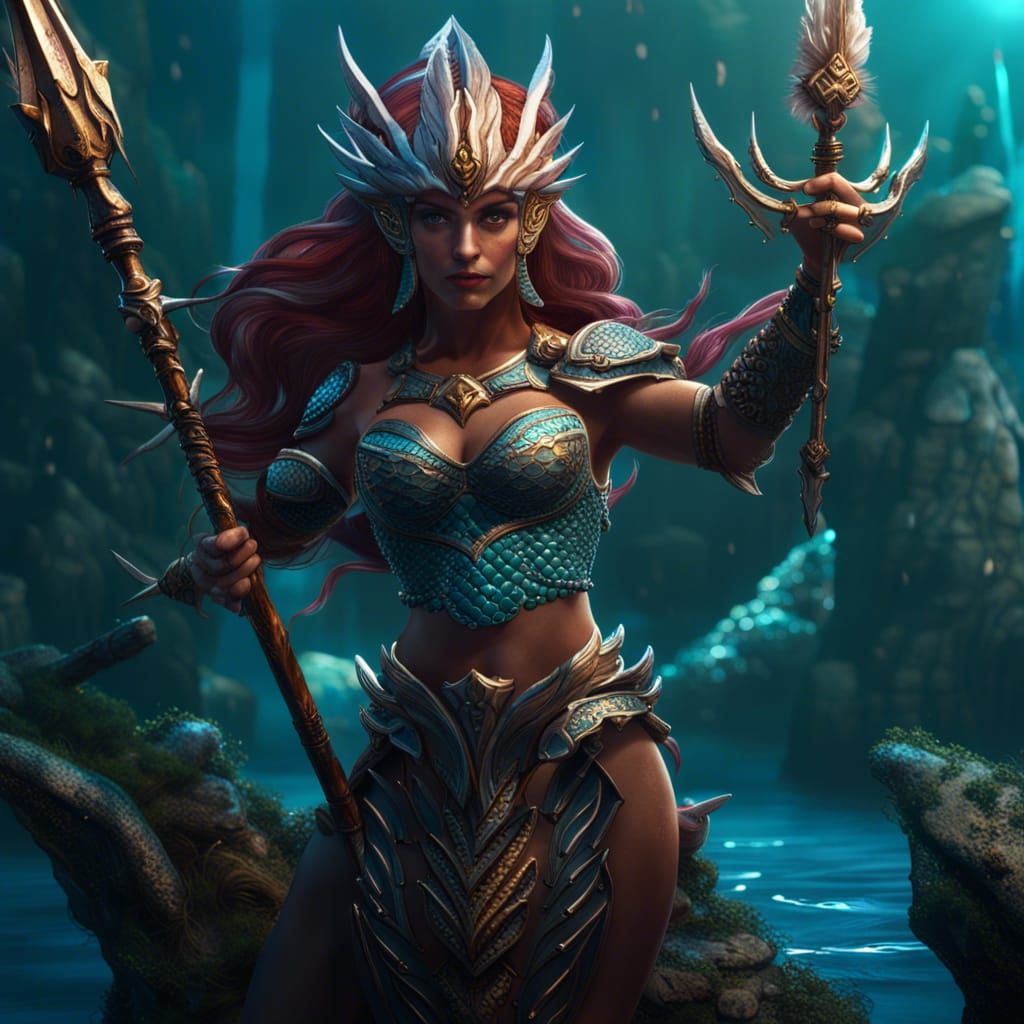Warrior Mermaid with Trident: Fantasy Concept Art