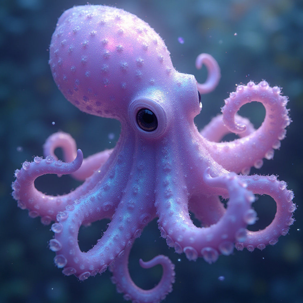 Iridescent Purple Octopus Inspired by Miyazaki and Loish