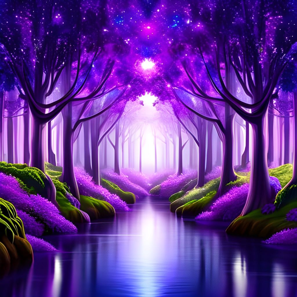 Enchanted Purple Forest with Sparkling River