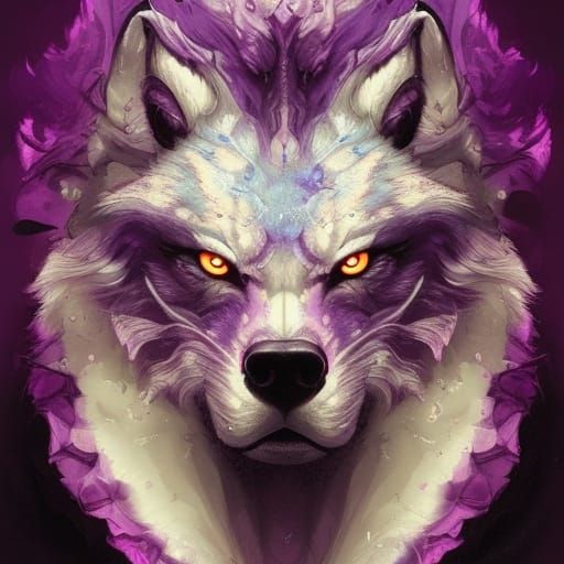 Hyperdetailed Purple Storm Wolf Portrait