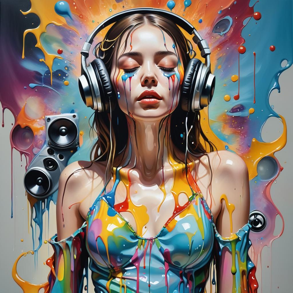 Surreal Singer in Melting Soundscape as Oil Painting