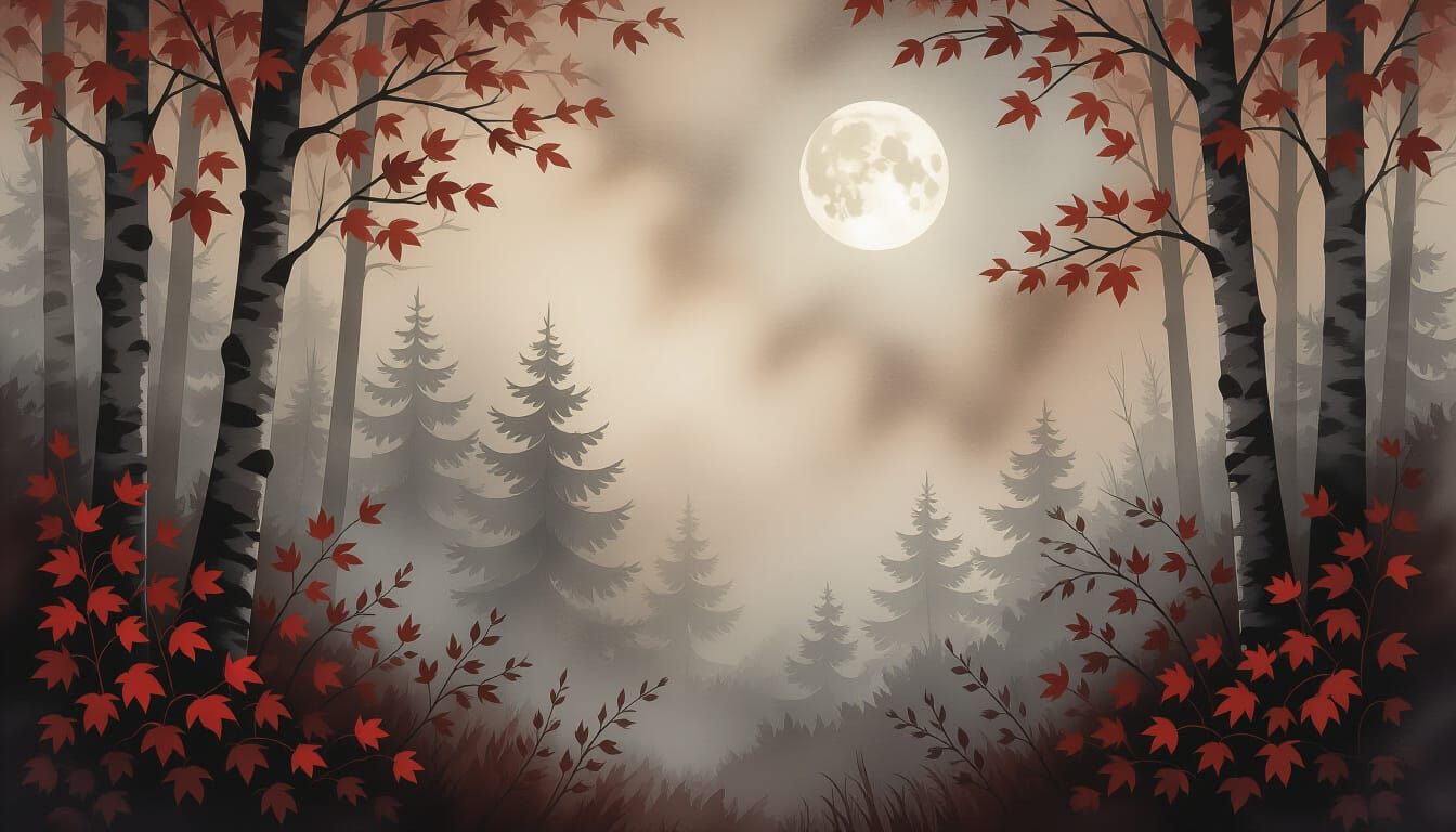 Ethereal Forest Mist with Moon Glow, Autumnal Hues