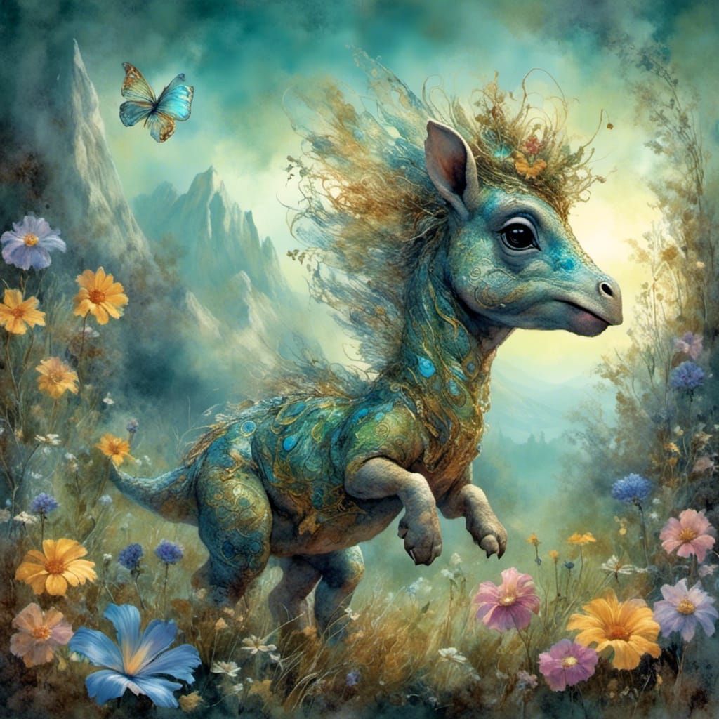 Colorful Hybrid Animal in Futuristic Savanna