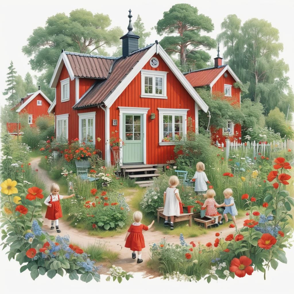 Idyllic Swedish Summer Home and Garden Scene