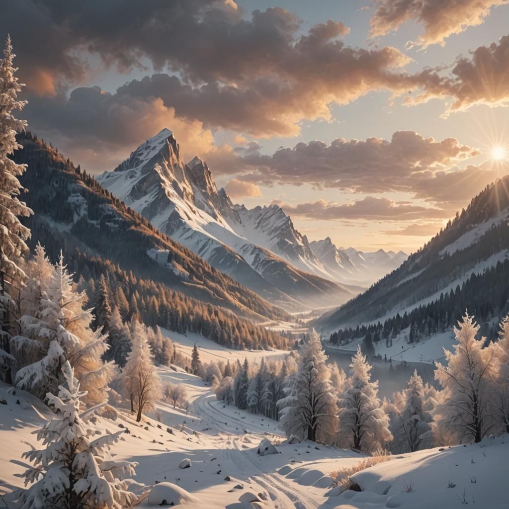 Ethereal Morning in a Snow-Kissed Valley