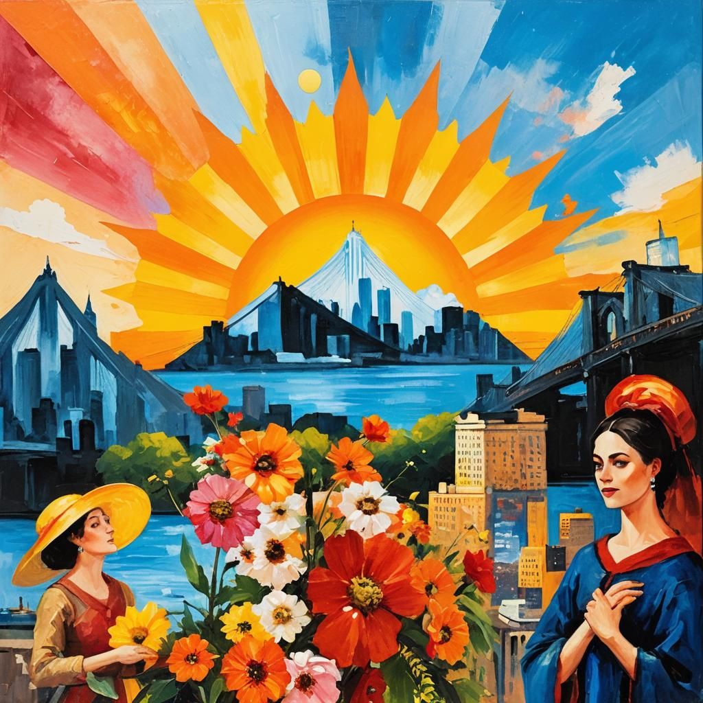 Brooklyn Bridge Sunset: A Romantic Oil Painting