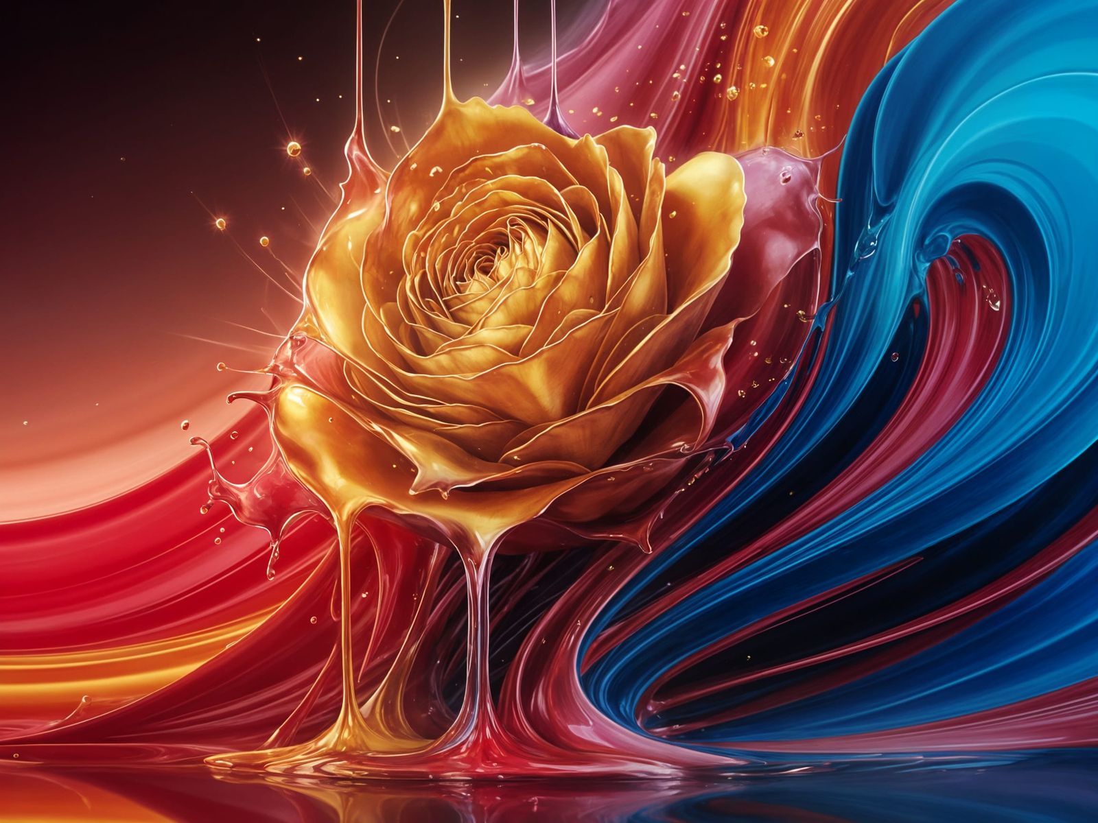 Glowing Golden Rose Transforms into Abstract Art