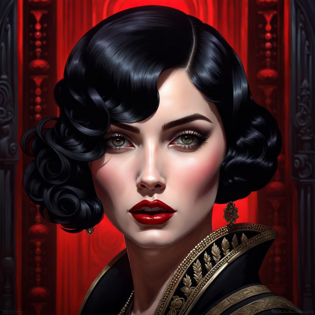 1920s Femme Fatale in Noir Gothic Art Style