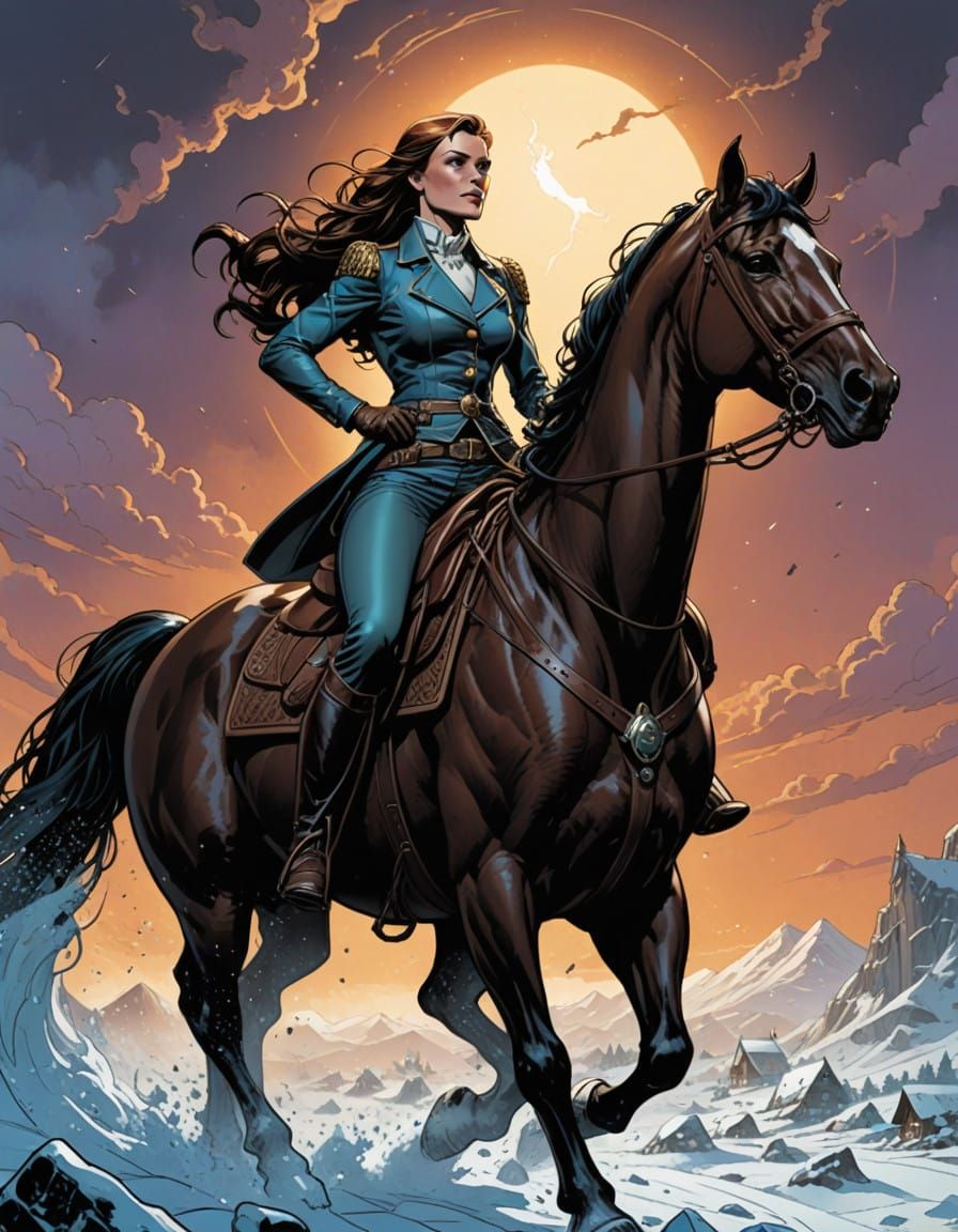 Woman Rides Horse on Rainy Night in Leather Chaps