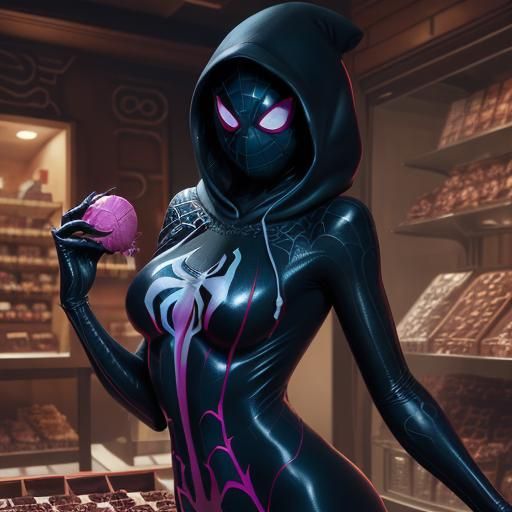 Spider-Gwen Symbiote in Candy Shop, Digital Painting